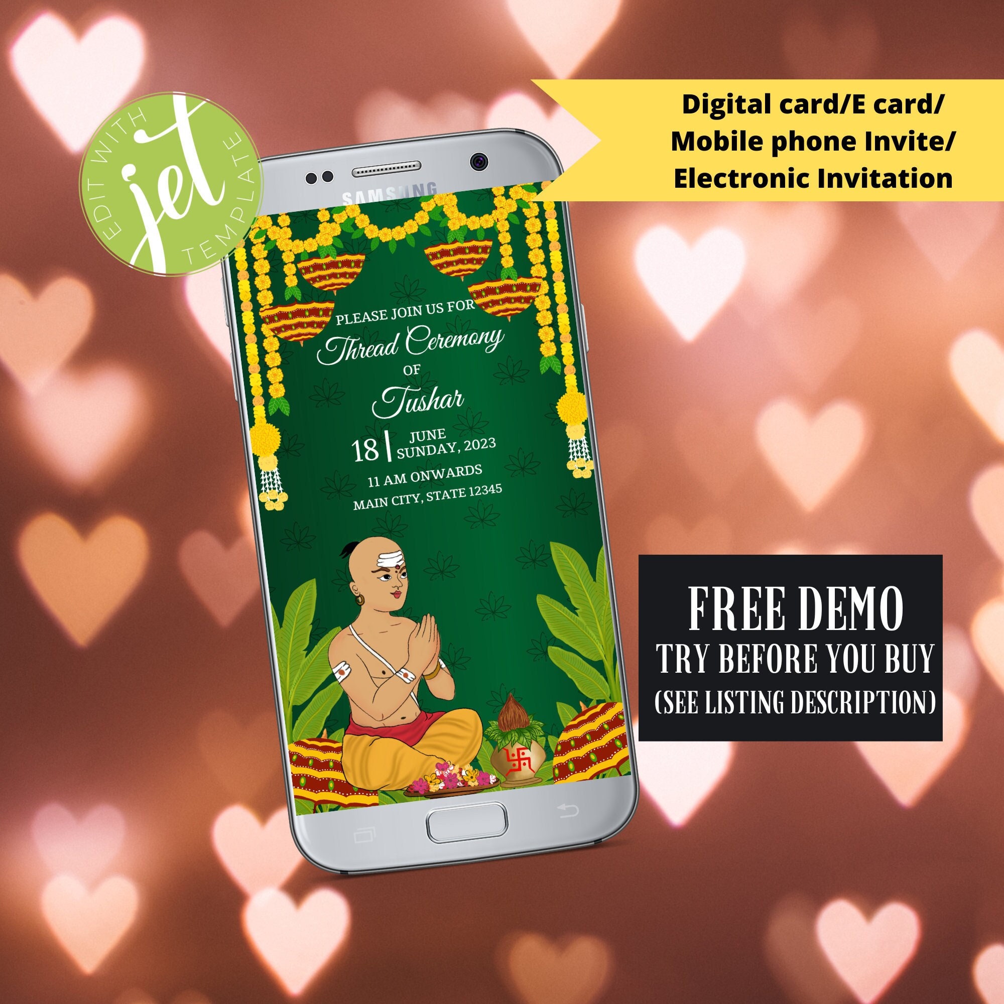 Editable Upanayan Sanskar Invite: Hindu Thread Ceremony Phone Invite (Digital)