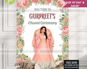 Bride Chunni Ceremony sign : Sikh wedding decor (digital download)