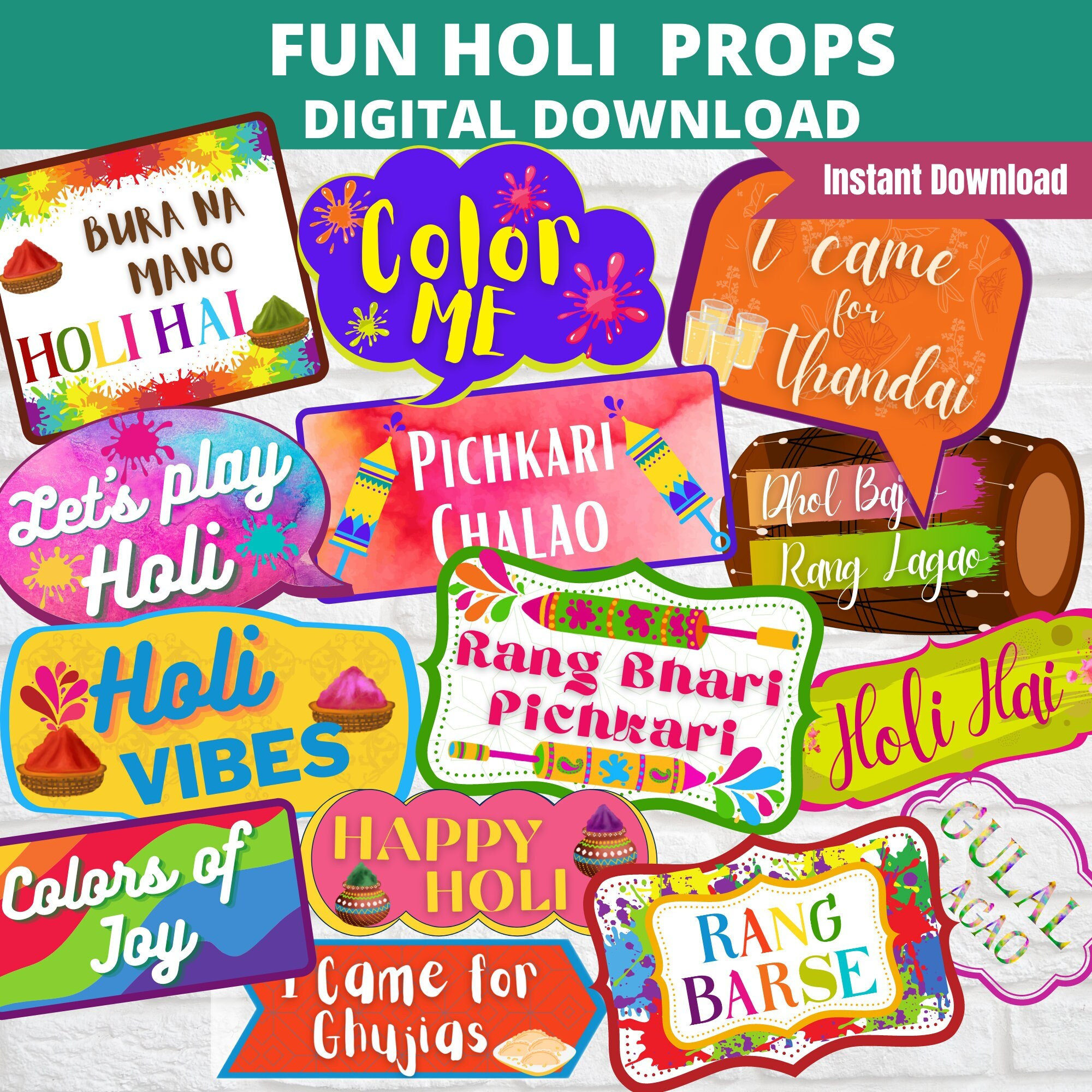 DIY Fun Holi Props Holi Photo Booth Props Holi Party Props Etsy