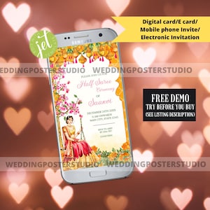 DIY Half Saree Ceremony Digital Invite, Langa Voni Invite, Tamil ceremony phone Invite, Ritu Sanskar Card, Puberty Ceremony Invite