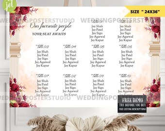 Indian wedding Seating chart poster : Guest table Seating (digital)