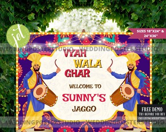 Punjabi wedding sign, Vyah Wala Ghar, Jaggo Night Sign,  Maiyan sign, SIKH Wedding Celebration sign, Wedding Welcome Sign, Sikh weddings