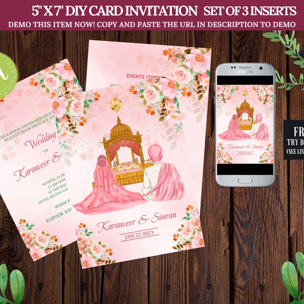Editable Sikh Wedding Invites, Anand Karaj Invitations, Sikh Wedding Cards, Punjabi Wedding Invite, Digital Sikh Invite, Punjabi Card Invite