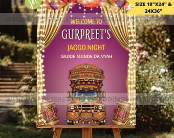 Editable Punjabi Jaggo Night Welcome Sign : sikh wedding decor truck sign(Digital Download)
