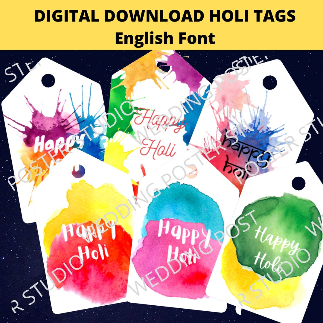 Holi Gift Tags: Assorted Colors, Unique Thank You Favors (digital ...