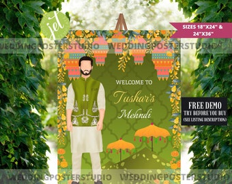 Groom Mehndi Welcome Sign: Indian Wedding Decor (Digital Download)