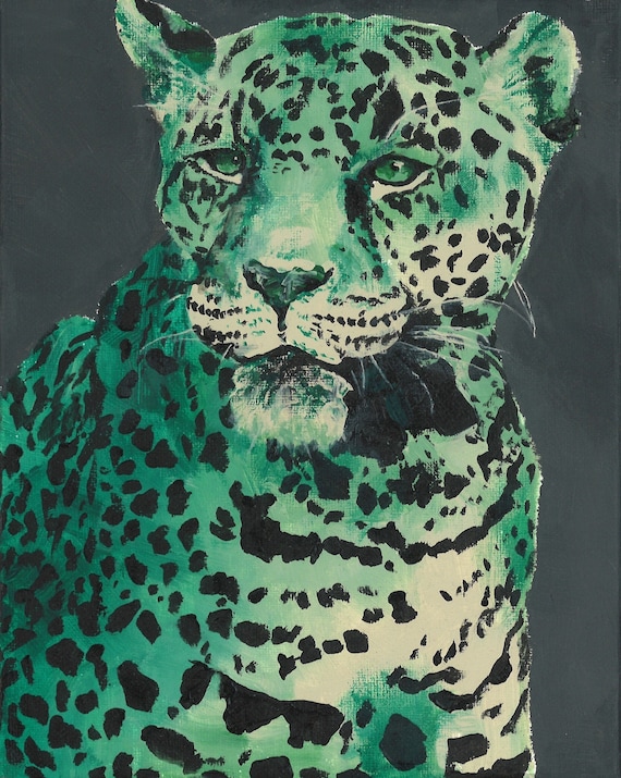 Green Leopard Acrylic Fine Art Print leopard Green -  Ireland