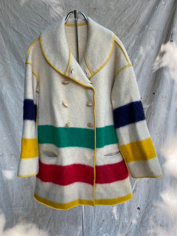 Vtg Homemade Beacon Blanket Shawl Collar Jacket