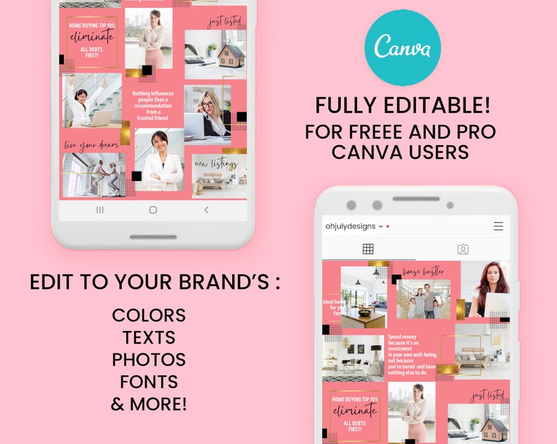 Pink Instagram Puzzle Template Real Estate Instagram Etsy