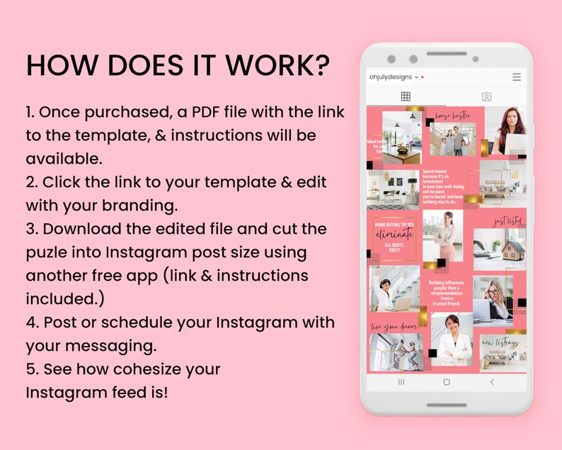 Pink Instagram Puzzle Template Real Estate Instagram Etsy