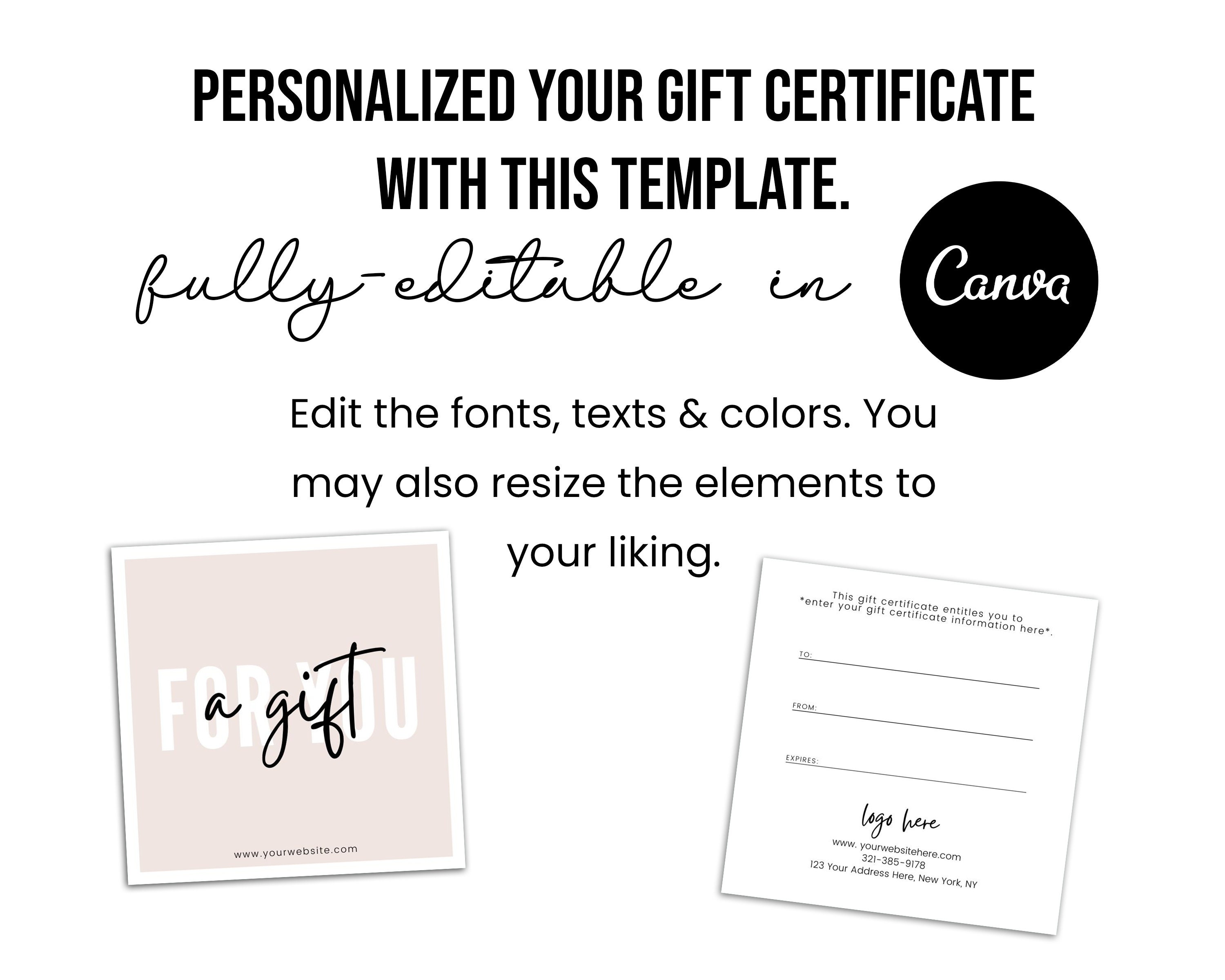 Etsy Gift Card Gift Certificate Template Editable Gift Card Etsy
