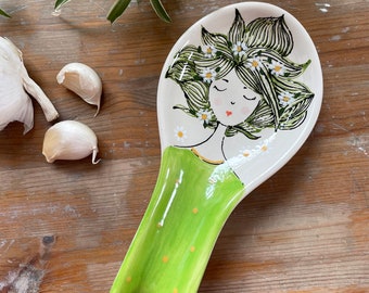 Ceramic Spoon Rest | Spoon Rest |  Daisy Design | Hand Painted Design | Kitchenalia