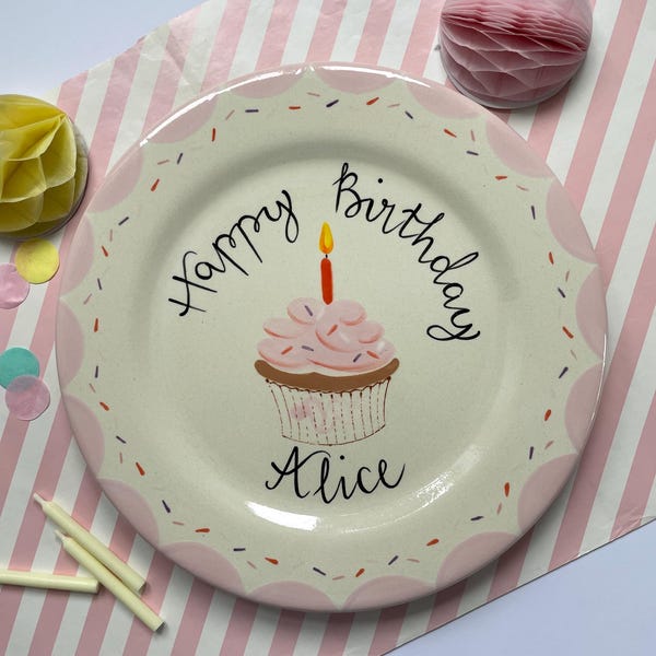Personalised Birthday Plate | 9 Inch Plate | Hand Painted Keepsake Gift | Celebration Plate | Custom Birthday Gift | 1st Birthday