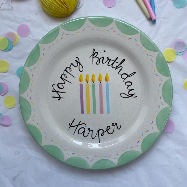 Personalised Birthday Plate | 9 Inch Plate | Hand Painted Keepsake Gift | Celebration Plate | Custom Birthday Gift
