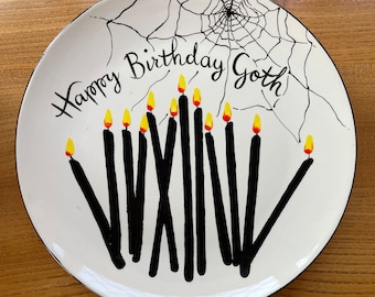 Goth Celebration Plate | Hand Painted Party Cake Plate | Birthday