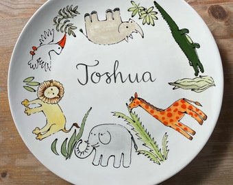 Personalised Baby Plate | Keepsake Plate | Baby Keepsake | Birthday Plate | Jungle Animals | Safari Animals