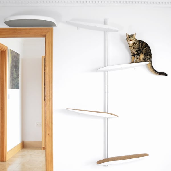 Modern Cat Tree For Wall. Six-Foot Tall Wall-Mounted Cat Furniture. Cat Wall Set With Shelves & Rest Areas For Cats. Indoor Or Outdoor.