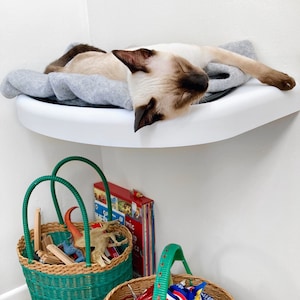 Cat Shelf For Wall. White, Black or Grey Floating Cat Shelf. Modern, Wall-Mounted Cat Wall Shelf / Bed. Space-Saving With Optional Cushion. image 1