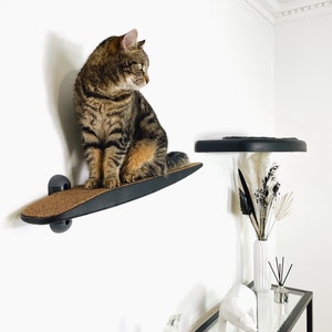Escalera de escalada para gatos de pared (derecha) - Plataforma/estante que ahorra espacio. Mobiliario moderno para gatos, puente y pasarela. Para interior o exterior.