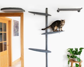 Cat Tree & Shelves For Wall. Custom Cat Wall That Combines A Six-Foot Cat Tree, Cat Shelf And Wall-Mounted Hammock. Modern Cat Furniture.