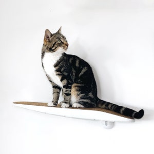 Escalera de escalada para gatos (izquierda) - Plataforma/estante que ahorra espacio. Mobiliario moderno para gatos, puente y pasarela. Para interior o exterior.