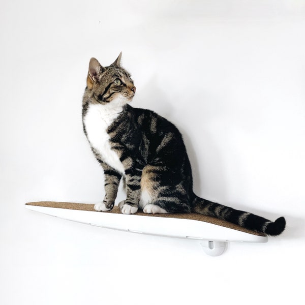 Cat Climbing Step For Wall (Left-Hand) - Space-Saving Cat Shelf / Platform. Modern Cat Furniture, Bridge & Cat Walkway. Indoor Or Outdoor.