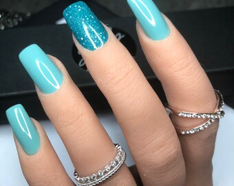 Aqua Blue Nails Etsy