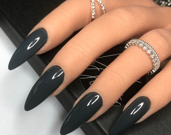 Dark Grey Nails Etsy Dark Grey Nails Etsy
