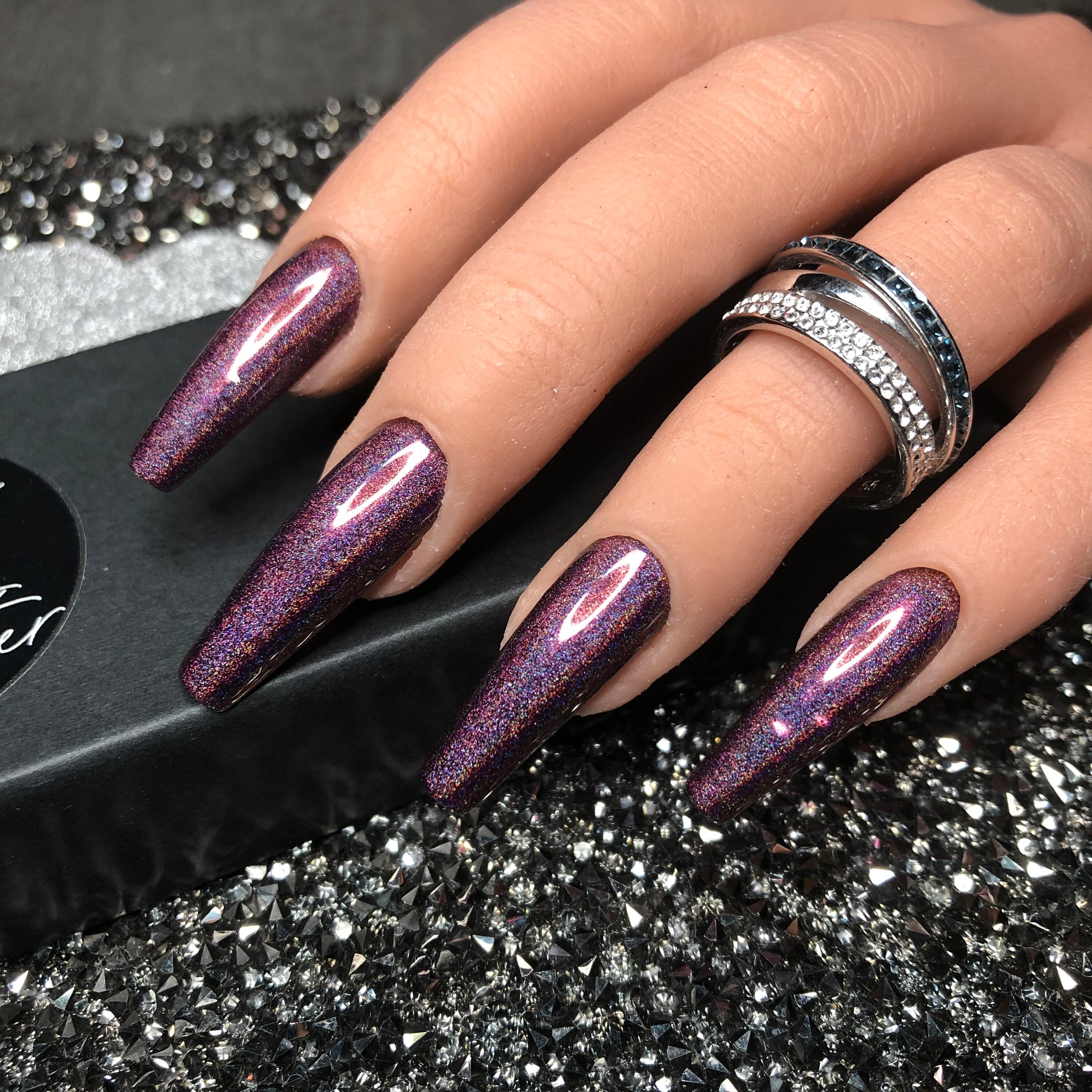 Purple Holo Shimmer Holiday Sparkle Fake Nails Custom Hand Etsy