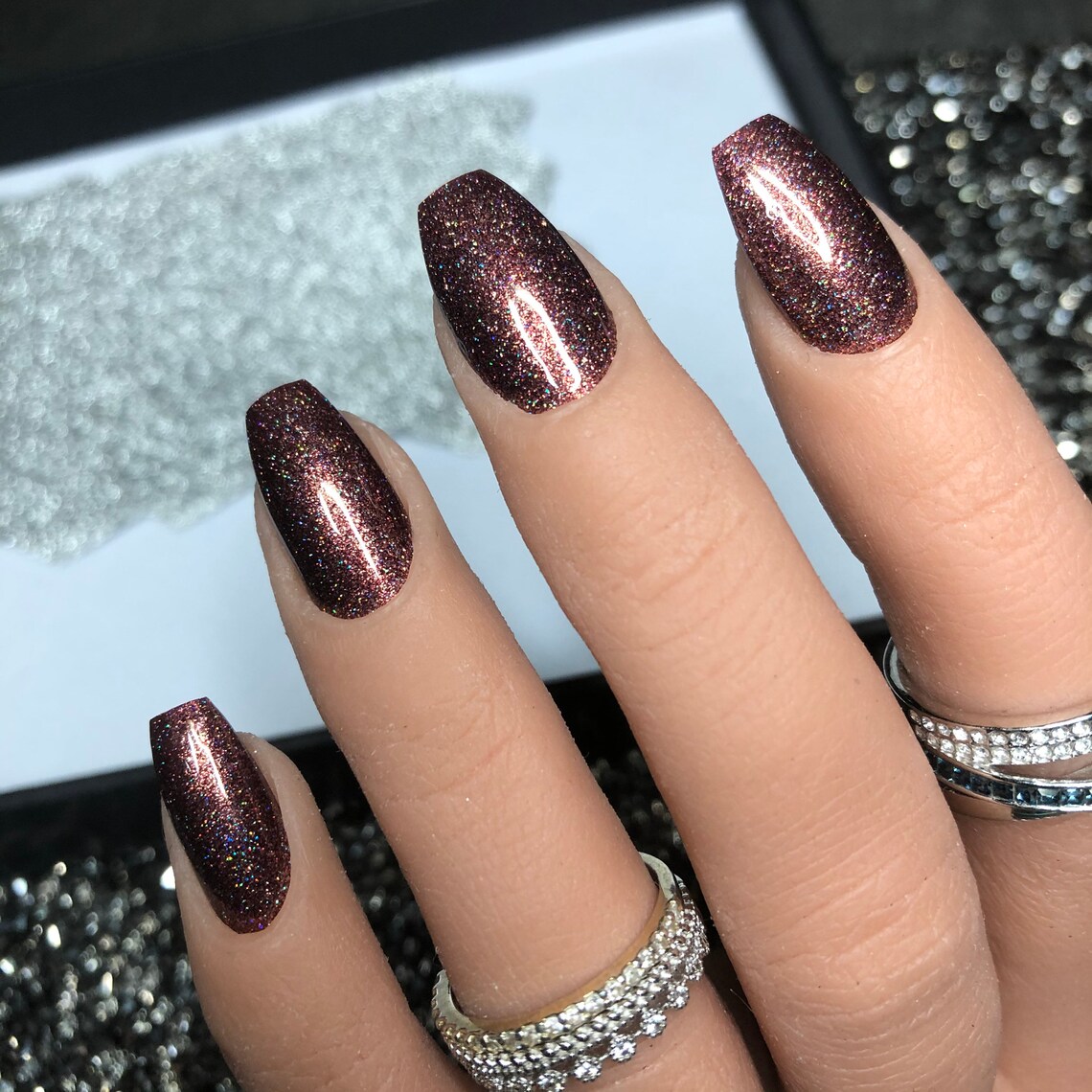 Bronze Schimmer gefälschte Nägel Custom von Hand bemalt | Etsy