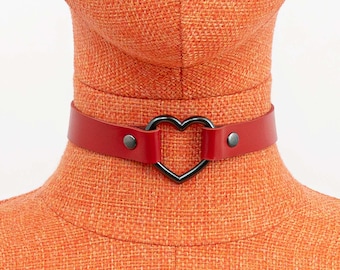 Leather Heart Ring Choker Collar Necklace