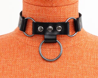 Leather Choker 3 O-rings Custom Leather Jewelry