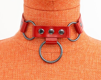 Leather Choker 3 O-rings Custom Leather Jewelry