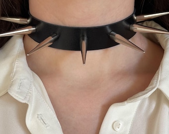 Leather Spike Collar Punk Choker