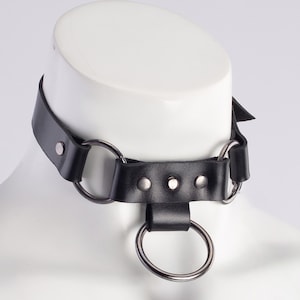 Black Custom Leather Choker With Name, Choker with Chain and O-ring, Bondage Choker Necklace with O-ring Handmade Goth Punk Custom Size