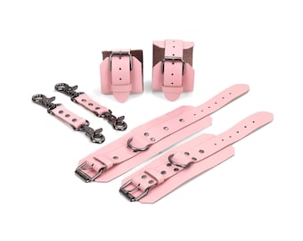 Leather Bondage Handcuffs with Connector Restraints