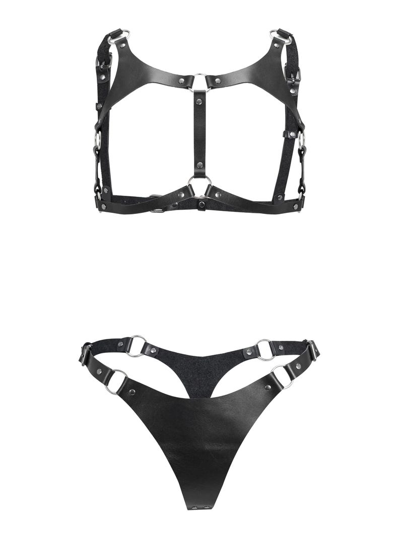 Leather Thong and Open Chest Bra image 5