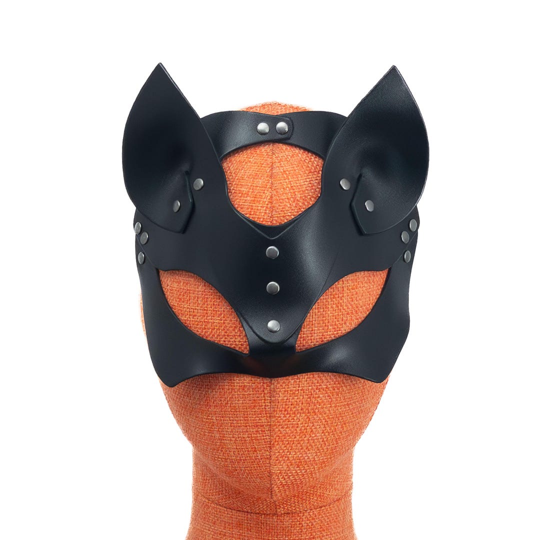 Black Leather Cat Ears Mask Adjustable Alt Girl Headpiece Handmade ...