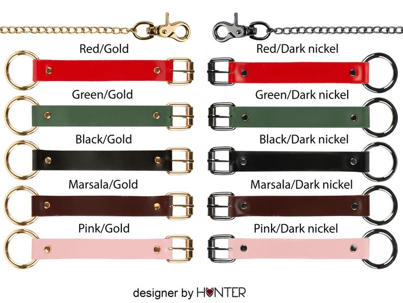 Banner showing combinations of leather colors and hardware. Various color and hardware options for your preferences.
