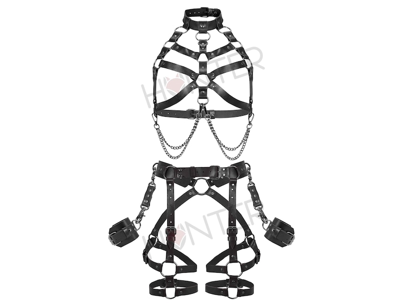 Vrouwen lederen harnas bondage been kous riem sexy ondergoed set gothic erotische kousenband body cage taille (Color : 4, Size : One Size