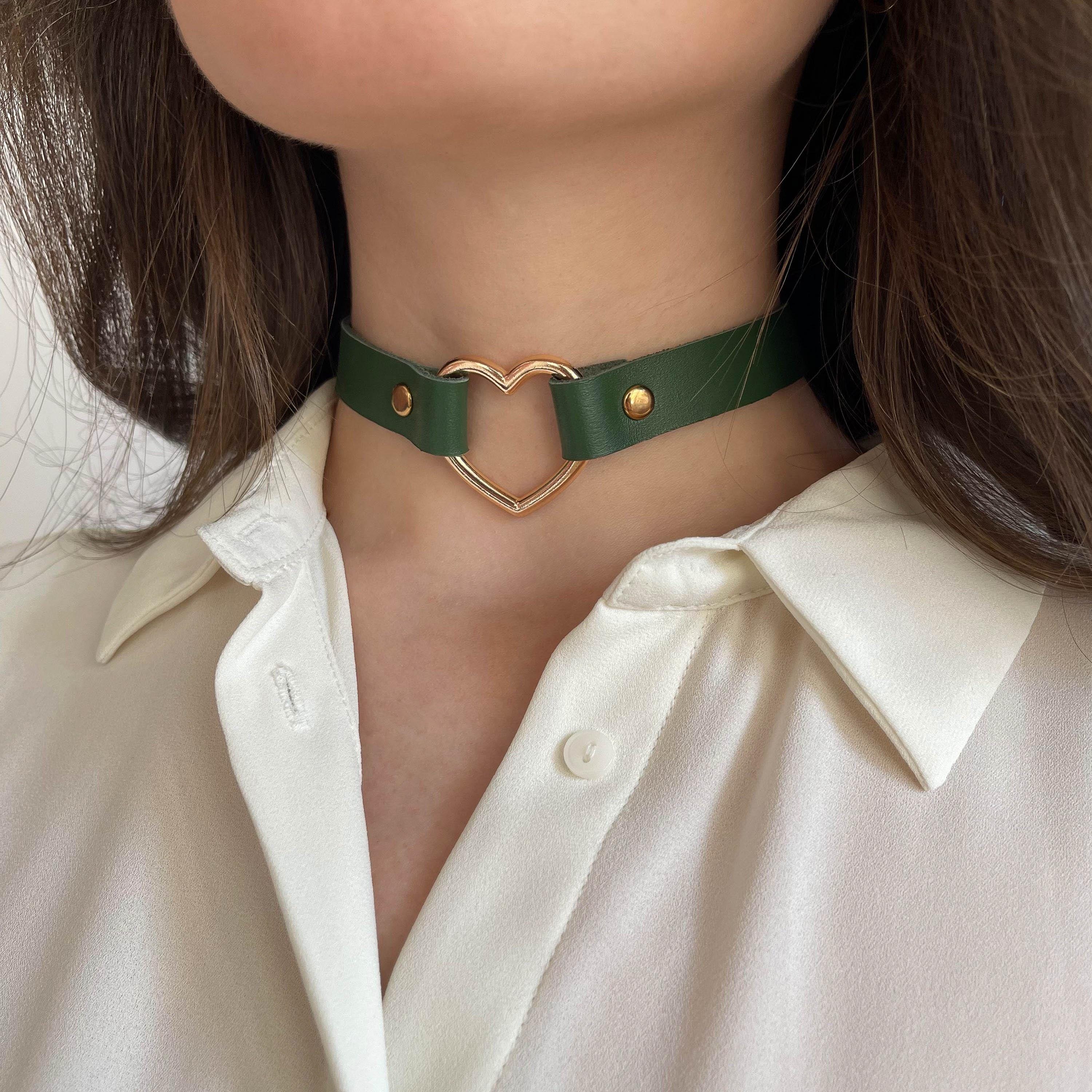 Black Leather Heart Choker, Gothic Collar Necklace - Etsy
