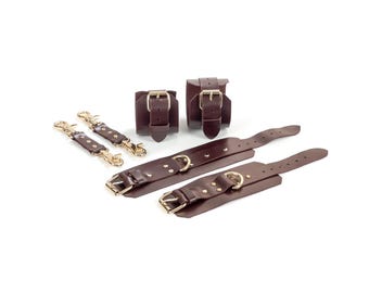 Marsala Leather Bondage Set, Wrist & Ankle Cuffs