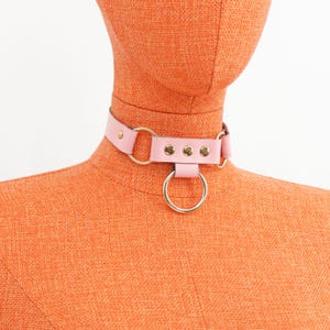 Pink Leather Coker, Custom O-ring Collar, Choker Necklace, Goth Choker, Punk Collar, Women Leather Accessories, Adjustable Day Choker