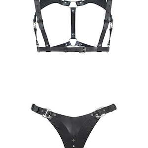 Leather Thong and Open Chest Bra image 6