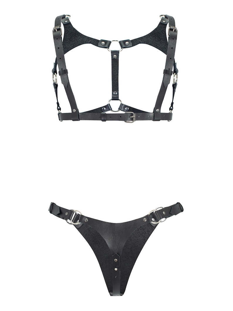 Leather Thong and Open Chest Bra image 6