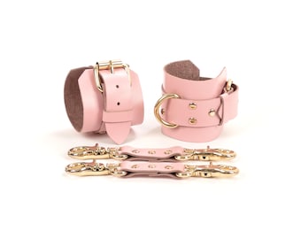 Leather Handcuffs and Ankle Cuffs Set, Bondage Restraints