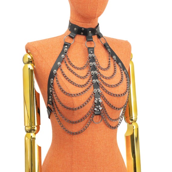 Black Leather Chain Harness Costume, Festival Rave Costume  display picture 1