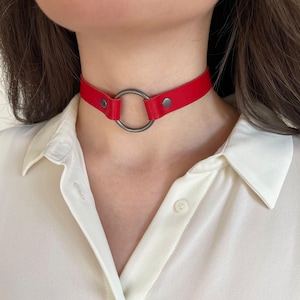 Leather Choker,  O-ring Collar, Choker Necklace, Collar with Name Handmade Goth Choker Custom Size, Leather Everyday Necklace for Women