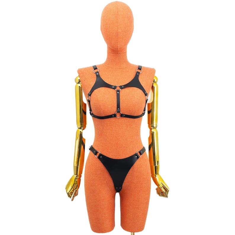 Leather Thong and Open Chest Bra image 9