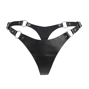 Leather Thong and Open Chest Bra image 1
